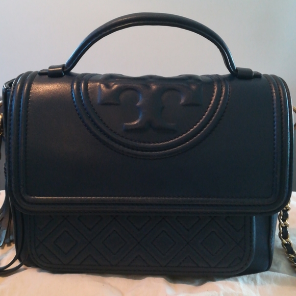 Tory Burch Fleming Satchel in Navy - Picture 2 of 16